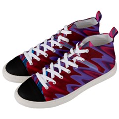 Red Blue Zig Zag Waves Pattern Men s Mid-top Canvas Sneakers by SpinnyChairDesigns