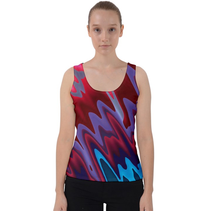 Red Blue Zig Zag Waves Pattern Velvet Tank Top