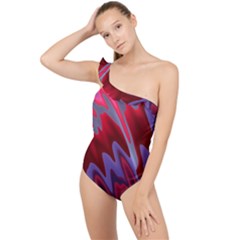 Red Blue Zig Zag Waves Pattern Frilly One Shoulder Swimsuit