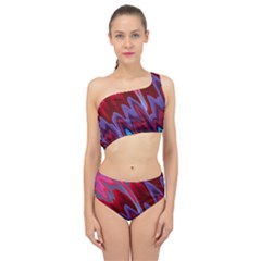 Red Blue Zig Zag Waves Pattern Spliced Up Two Piece Swimsuit