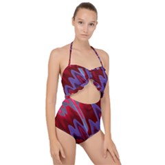 Red Blue Zig Zag Waves Pattern Scallop Top Cut Out Swimsuit