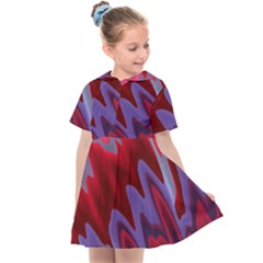 Red Blue Zig Zag Waves Pattern Kids  Sailor Dress