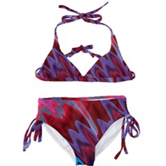 Red Blue Zig Zag Waves Pattern Kids  Classic Bikini Set