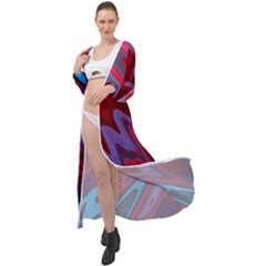 Red Blue Zig Zag Waves Pattern Maxi Chiffon Beach Wrap