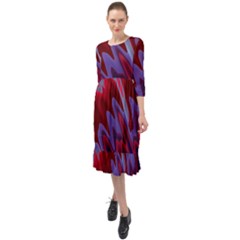 Red Blue Zig Zag Waves Pattern Ruffle End Midi Chiffon Dress