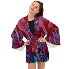 Red Blue Zig Zag Waves Pattern Long Sleeve Kimono