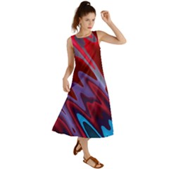 Red Blue Zig Zag Waves Pattern Summer Maxi Dress