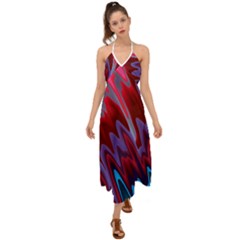 Red Blue Zig Zag Waves Pattern Halter Tie Back Dress 