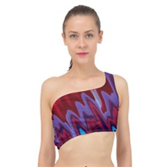 Red Blue Zig Zag Waves Pattern Spliced Up Bikini Top 