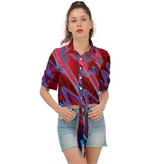 Red Blue Zig Zag Waves Pattern Tie Front Shirt 