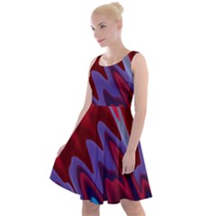 Red Blue Zig Zag Waves Pattern Knee Length Skater Dress by SpinnyChairDesigns