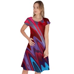 Red Blue Zig Zag Waves Pattern Classic Short Sleeve Dress