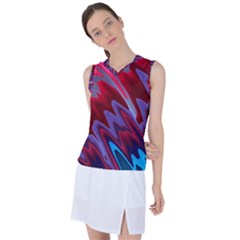 Red Blue Zig Zag Waves Pattern Women s Sleeveless Sports Top by SpinnyChairDesigns