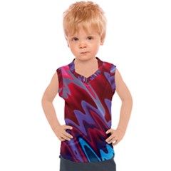 Red Blue Zig Zag Waves Pattern Kids  Sport Tank Top