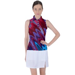 Red Blue Zig Zag Waves Pattern Women s Sleeveless Polo Tee