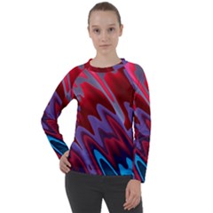 Red Blue Zig Zag Waves Pattern Women s Long Sleeve Raglan Tee