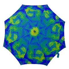 Neon Green Blue Grunge Texture Pattern Hook Handle Umbrellas (small) by SpinnyChairDesigns