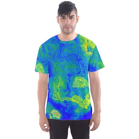 Neon Green Blue Grunge Texture Pattern Men s Sport Mesh Tee by SpinnyChairDesigns