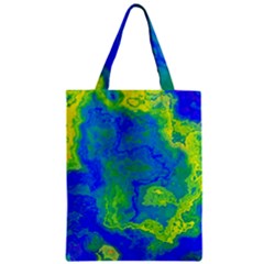 Neon Green Blue Grunge Texture Pattern Zipper Classic Tote Bag by SpinnyChairDesigns