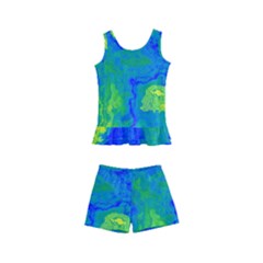 Neon Green Blue Grunge Texture Pattern Kids  Boyleg Swimsuit by SpinnyChairDesigns