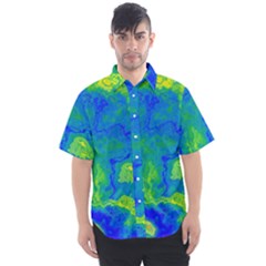 Neon Green Blue Grunge Texture Pattern Men s Short Sleeve Shirt