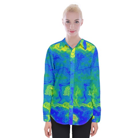 Neon Green Blue Grunge Texture Pattern Womens Long Sleeve Shirt by SpinnyChairDesigns