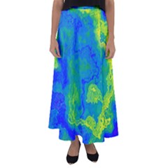 Neon Green Blue Grunge Texture Pattern Flared Maxi Skirt by SpinnyChairDesigns