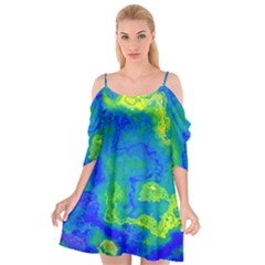 Neon Green Blue Grunge Texture Pattern Cutout Spaghetti Strap Chiffon Dress by SpinnyChairDesigns