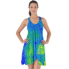 Neon Green Blue Grunge Texture Pattern Show Some Back Chiffon Dress by SpinnyChairDesigns