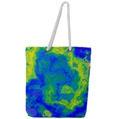 Neon Green Blue Grunge Texture Pattern Full Print Rope Handle Tote (large) by SpinnyChairDesigns