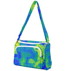 Neon Green Blue Grunge Texture Pattern Front Pocket Crossbody Bag by SpinnyChairDesigns