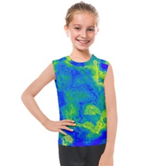 Neon Green Blue Grunge Texture Pattern Kids  Mesh Tank Top