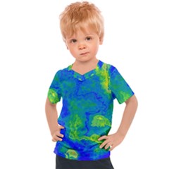 Neon Green Blue Grunge Texture Pattern Kids  Sports Tee