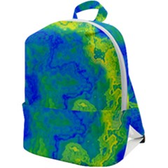 Neon Green Blue Grunge Texture Pattern Zip Up Backpack