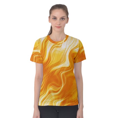 Gold Flames Pattern Women s Cotton Tee by SpinnyChairDesigns