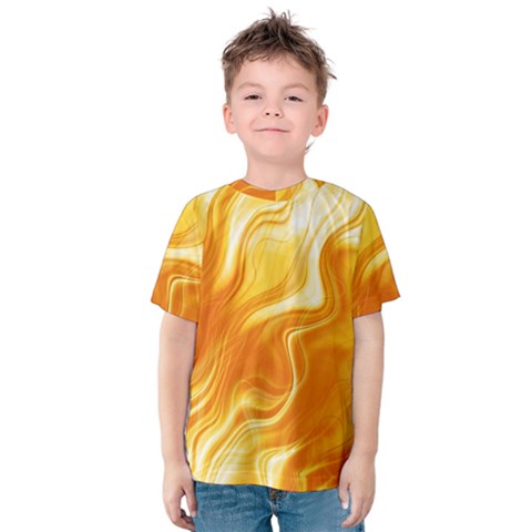 Gold Flames Pattern Kids  Cotton Tee by SpinnyChairDesigns