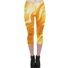 Gold Flames Pattern Capri Leggings  by SpinnyChairDesigns