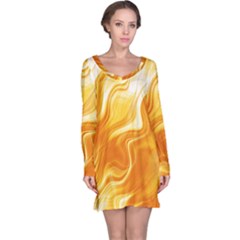 Gold Flames Pattern Long Sleeve Nightdress by SpinnyChairDesigns