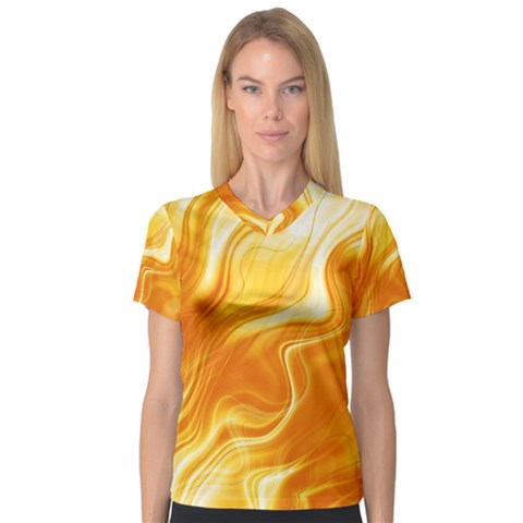 Gold Flames Pattern V-neck Sport Mesh Tee by SpinnyChairDesigns