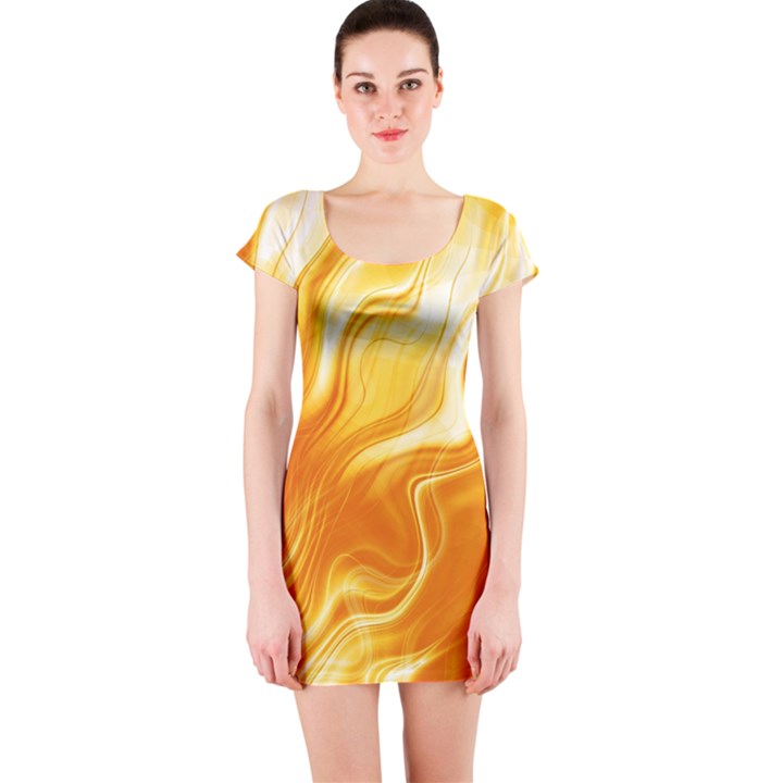 Gold Flames Pattern Short Sleeve Bodycon Dress