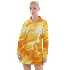 Gold Flames Pattern Women s Long Sleeve Casual Dress by SpinnyChairDesigns