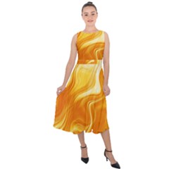 Gold Flames Pattern Midi Tie-back Chiffon Dress by SpinnyChairDesigns