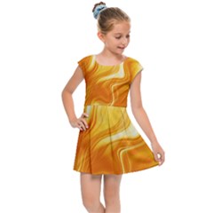 Gold Flames Pattern Kids  Cap Sleeve Dress by SpinnyChairDesigns