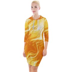 Gold Flames Pattern Quarter Sleeve Hood Bodycon Dress by SpinnyChairDesigns