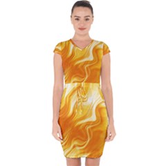 Gold Flames Pattern Capsleeve Drawstring Dress  by SpinnyChairDesigns