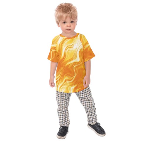 Gold Flames Pattern Kids  Raglan Tee by SpinnyChairDesigns