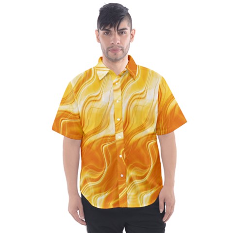 Gold Flames Pattern Men s Short Sleeve Shirt by SpinnyChairDesigns