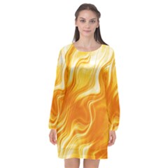 Gold Flames Pattern Long Sleeve Chiffon Shift Dress  by SpinnyChairDesigns