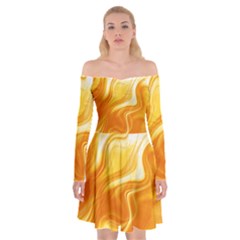 Gold Flames Pattern Off Shoulder Skater Dress by SpinnyChairDesigns