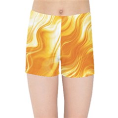 Gold Flames Pattern Kids  Sports Shorts by SpinnyChairDesigns